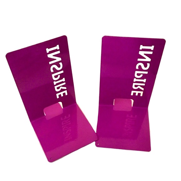 New Metal Bookends Set with Stenciled INSPIRE Message - Picture 2 of 10